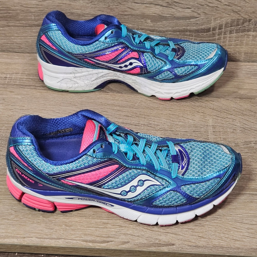 Saucony Guide 7 Womens Running Shoes Size 9.5 Blue Pink PowerGrid 10227-3 AS IS